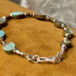 Natural Turquoise and sterling silver Beaded Bracelet